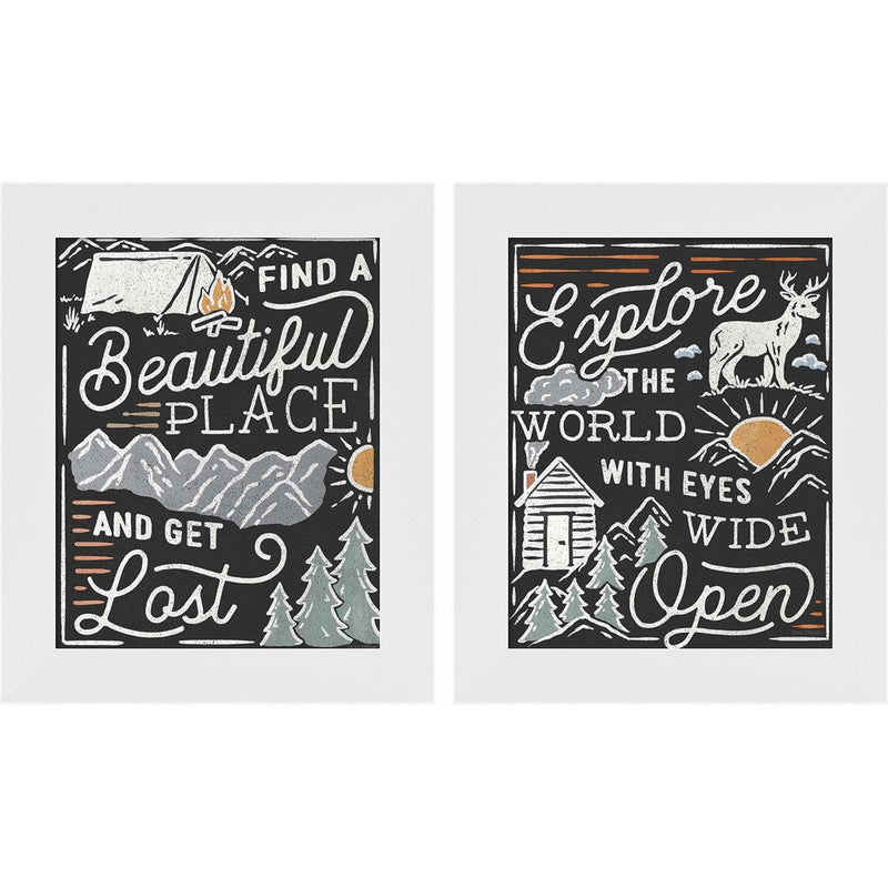 Adventurous Black by Laura Marshall, 2 Piece White Framed Art Set