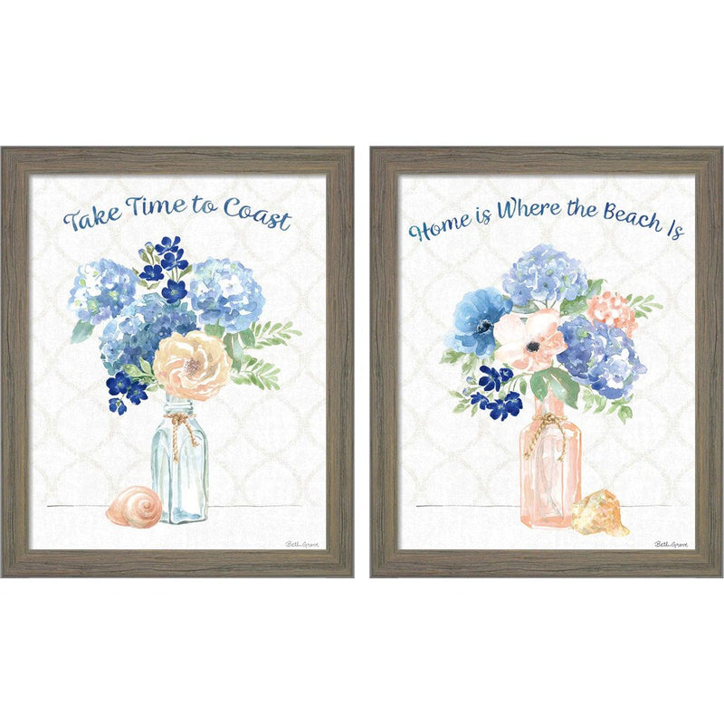 Coastline Botanical by Beth Grove, 2 Piece Rustic Gray Framed Art Set