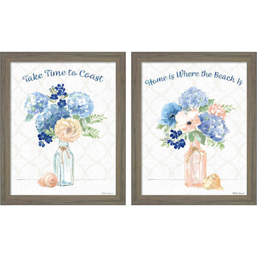 Coastline Botanical by Beth Grove, 2 Piece Rustic Gray Framed Art Set