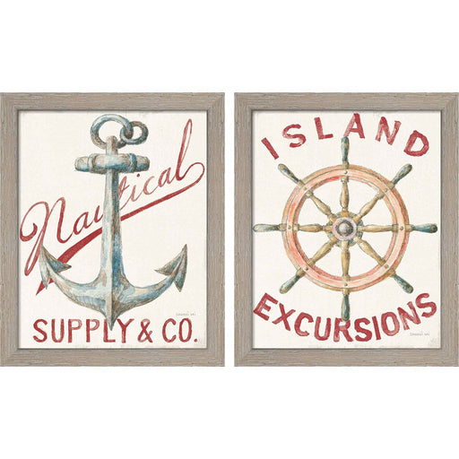 Floursack Nautical Red by Danhui Nai, 2 Piece Rustic White Framed Art Set