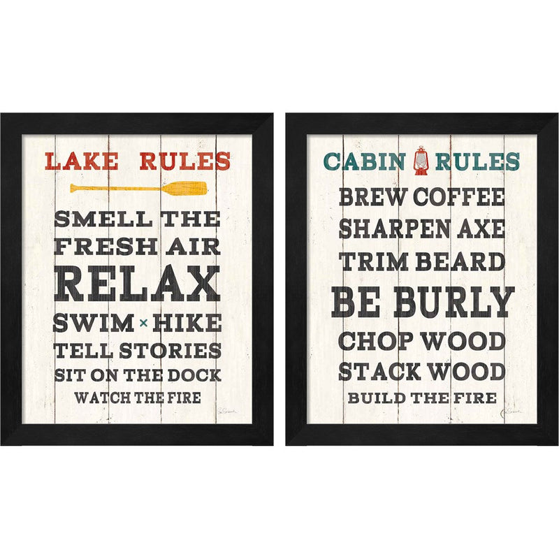Cabin Life Neutral by Sue Schlabach, 2 Piece Black Framed Art Set