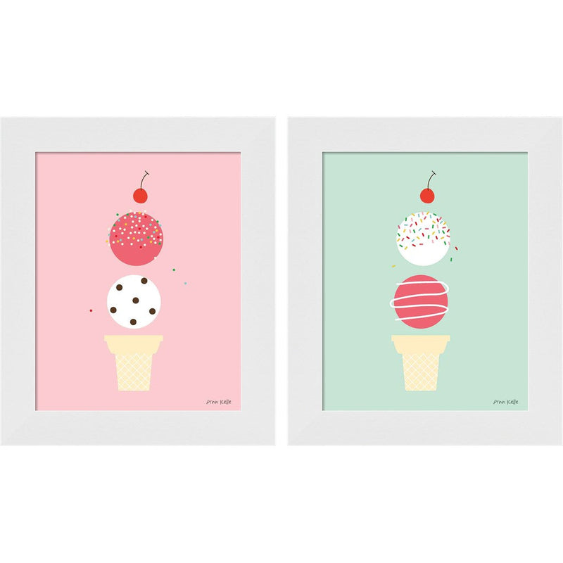 Ice Cream and Cherry by Ann Kelle, 2 Piece White Framed Art Set