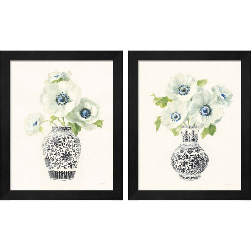 Floral Chinoiserie Black Crop by Danhui Nai, 2 Piece Black Framed Art Set
