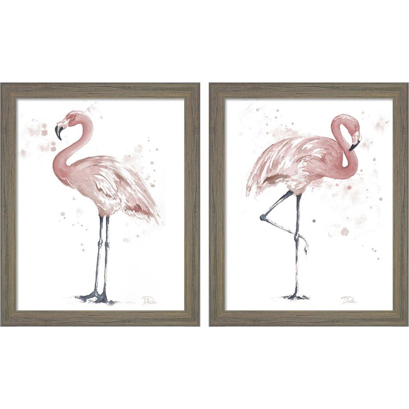 Flamingo Stand by Patricia Pinto, 2 Piece Rustic Gray Framed Art Set