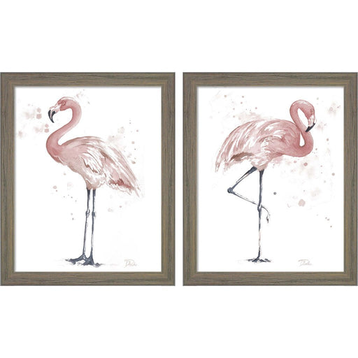 Flamingo Stand by Patricia Pinto, 2 Piece Rustic Gray Framed Art Set