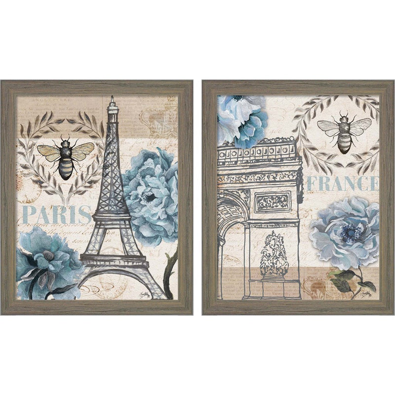 Paris Bee by Elizabeth Medley, 2 Piece Rustic Gray Framed Art Set