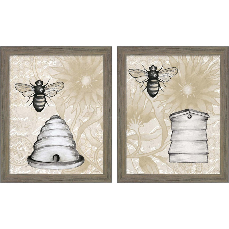 Bee Hives by Elizabeth Medley, 2 Piece Rustic Gray Framed Art Set