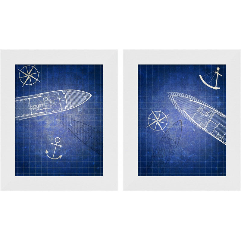 Blue Prints by Addie Marie, 2 Piece White Framed Art Set