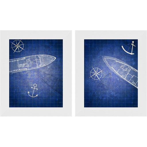 Blue Prints by Addie Marie, 2 Piece White Framed Art Set