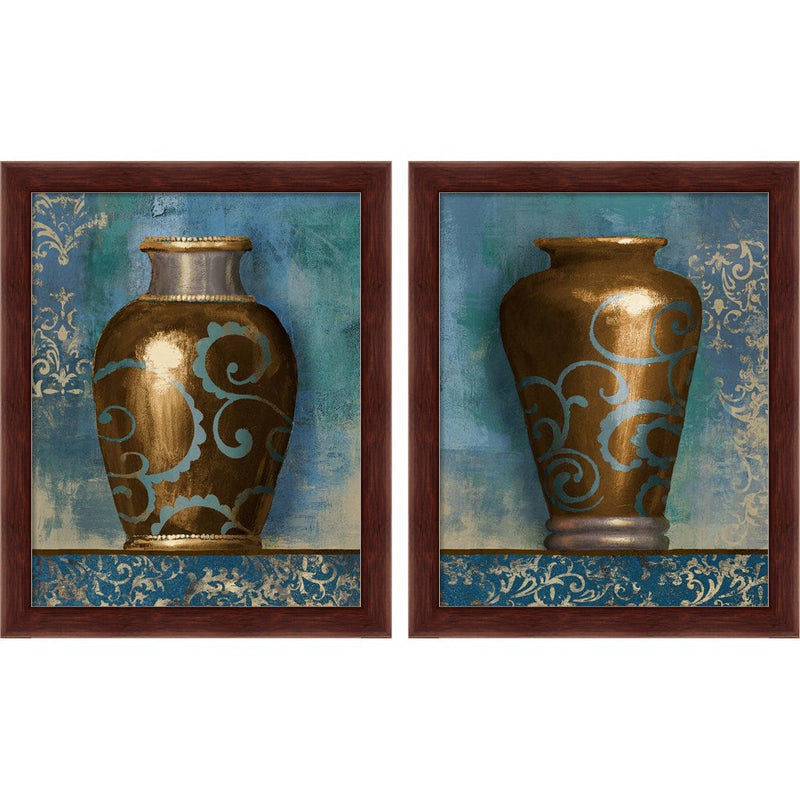 Indie Vessel on Blue by Michael Marcon, 2 Piece Brown Framed Art Set