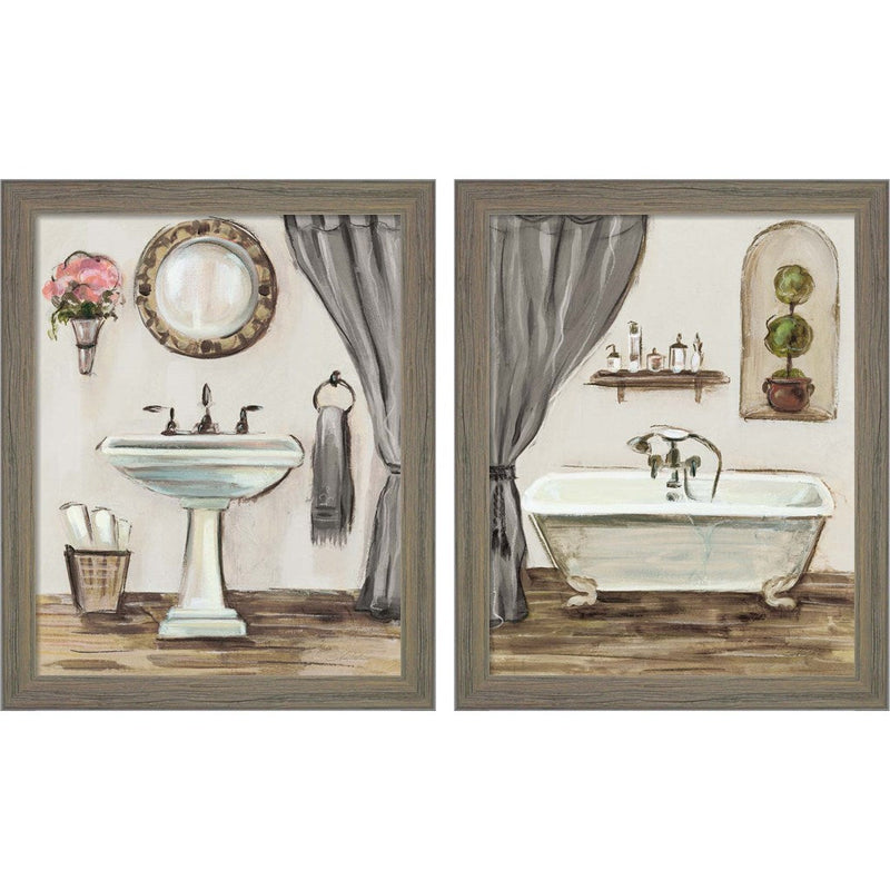 Tuscan Bath Greige by Silvia Vassileva, 2 Piece Rustic Gray Framed Art Set