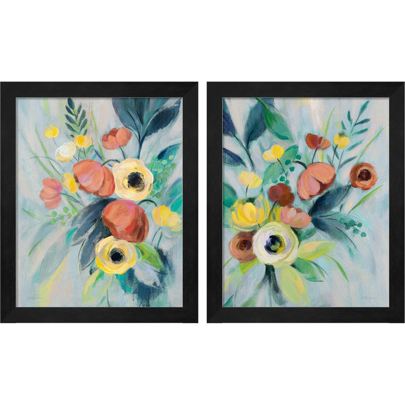 Colorful Elegant Floral by Silvia Vassileva, 2 Piece Black Framed Art Set