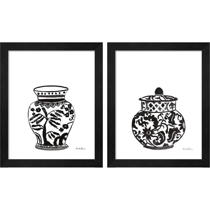 Chinoiserie v2 Black by Farida Zaman, 2 Piece Black Framed Art Set