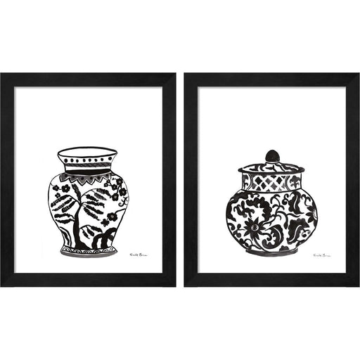 Chinoiserie v2 Black by Farida Zaman, 2 Piece Black Framed Art Set
