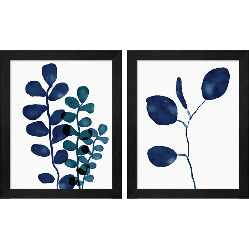 Indigo Eucalyptus by Linda Woods, 2 Piece Black Framed Art Set