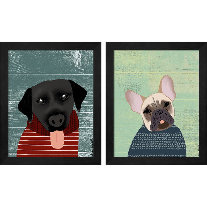 Lab & French Bulldog by Katie Doucette, 2 Piece Black Framed Art Set