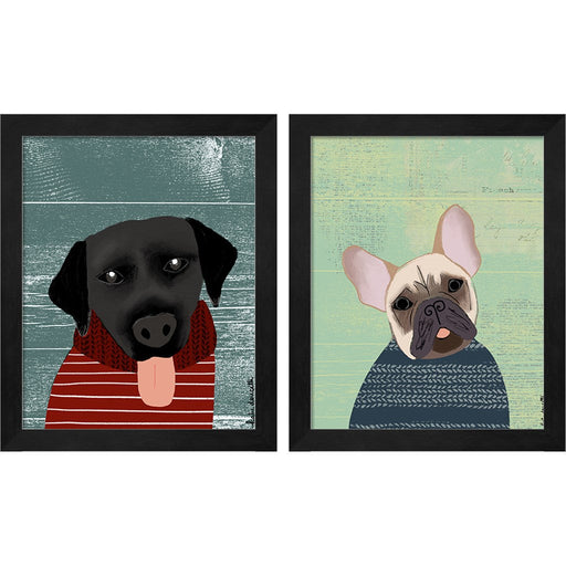 Lab & French Bulldog by Katie Doucette, 2 Piece Black Framed Art Set