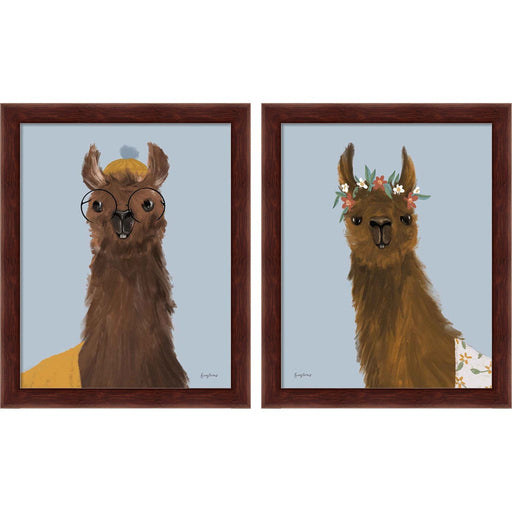 Delightful Alpacas B by Becky Thorns, 2 Piece Brown Framed Art Set