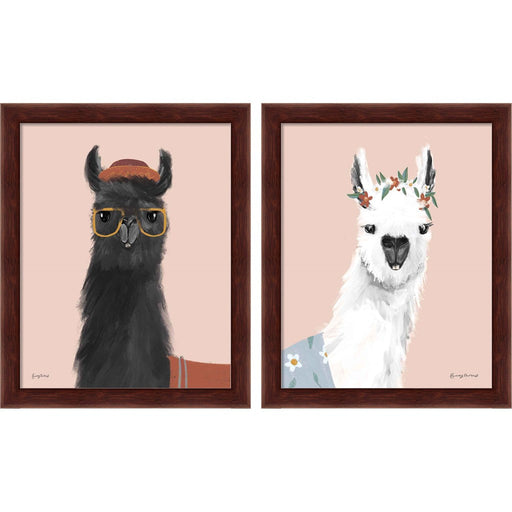 Delightful Alpacas A by Becky Thorns, 2 Piece Brown Framed Art Set