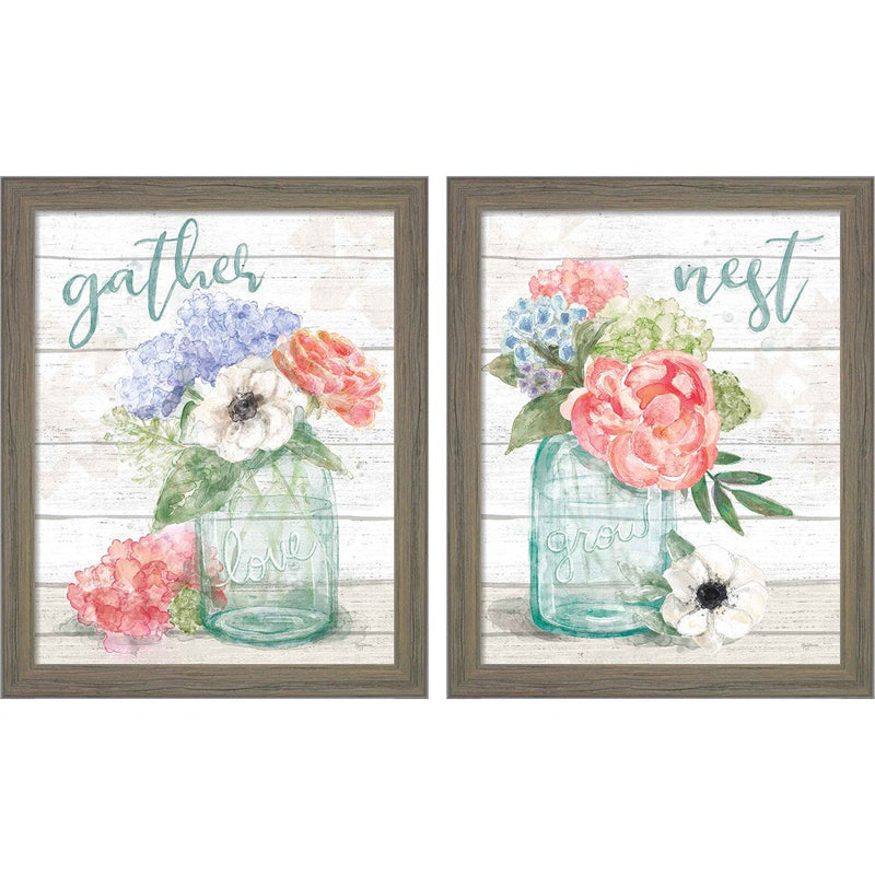 Pastel Flower Market B by Mary Urban, 2 Piece Rustic Gray Framed Art Set