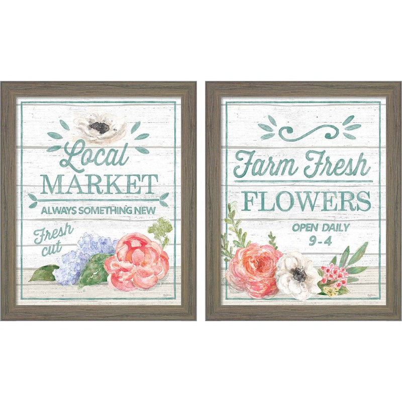 Pastel Flower Market A by Mary Urban, 2 Piece Rustic Gray Framed Art Set