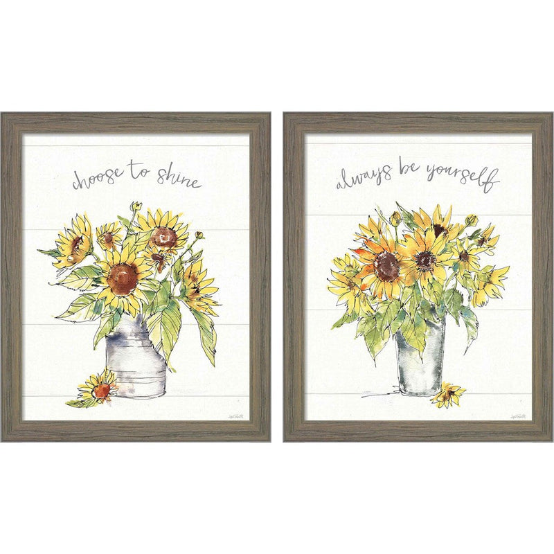 Sunflower Fields by Anne Tavoletti, 2 Piece Rustic Gray Framed Art Set