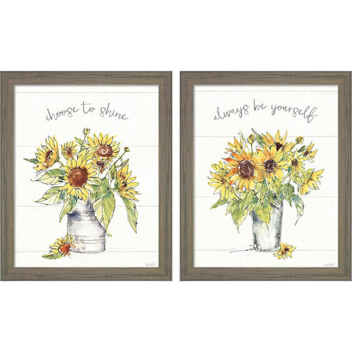 Sunflower Fields by Anne Tavoletti, 2 Piece Rustic Gray Framed Art Set