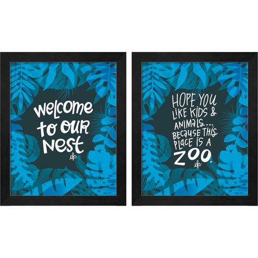 Welcome to Our Nest & Flamingo Zoo by Erin Barrett, 2 Piece Black Framed Art Set