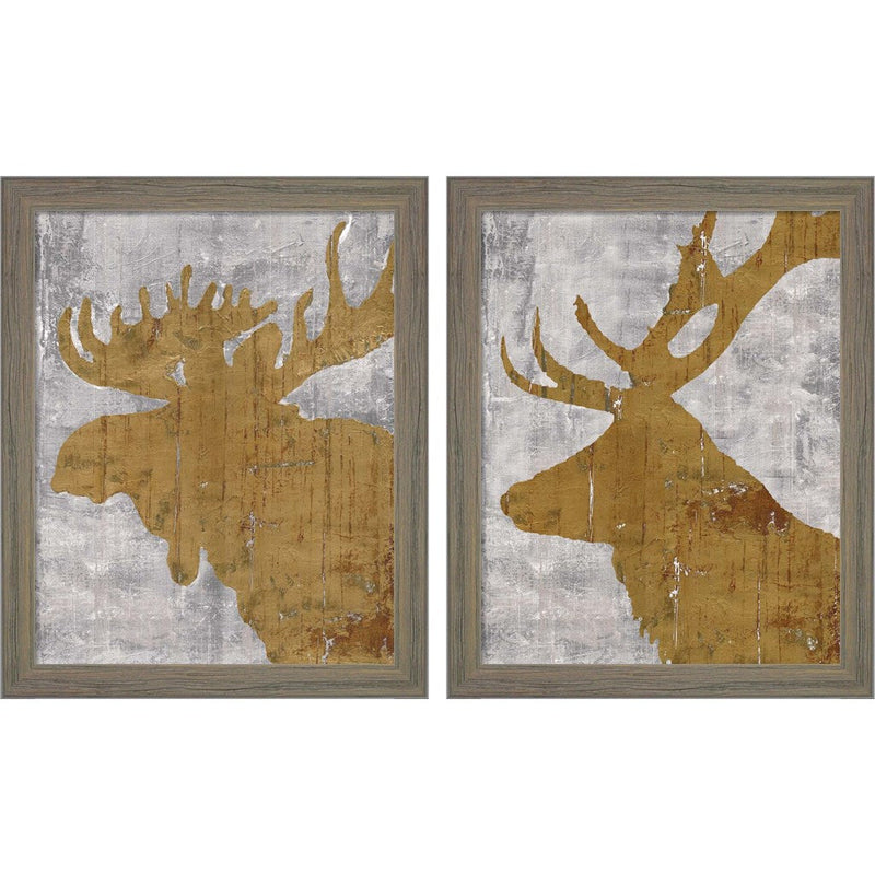 Rustic Lodge Animals on Grey B by Marie-Elaine Cusson, 2 Piece Rustic Gray Framed Art Set