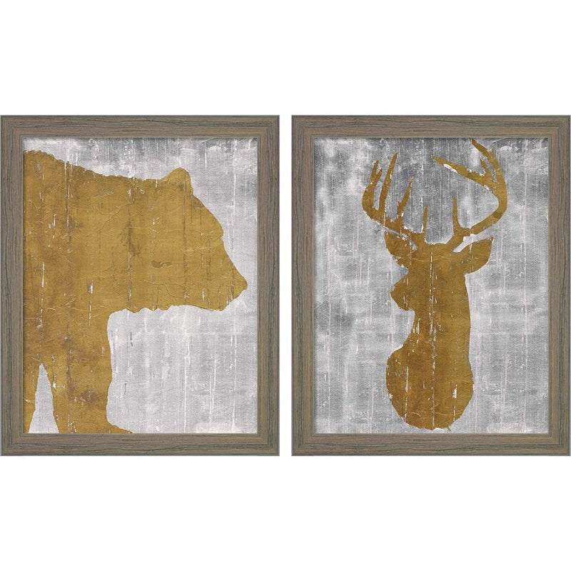 Rustic Lodge Animals on Grey A by Marie-Elaine Cusson, 2 Piece Rustic Gray Framed Art Set