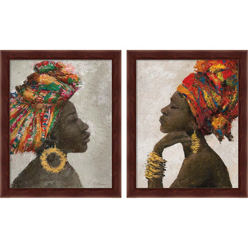 Portrait of a Woman (gold hoop) by Marie-Elaine Cusson, 2 Piece Brown Framed Art Set