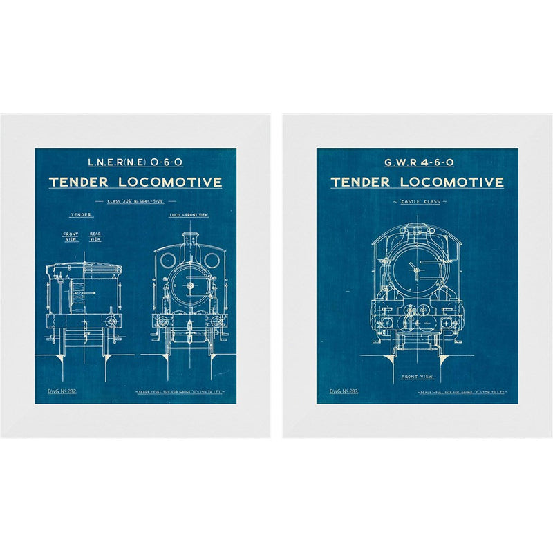 Locomotive Blueprint by Wild Apple Portfolio, 2 Piece White Framed Art Set