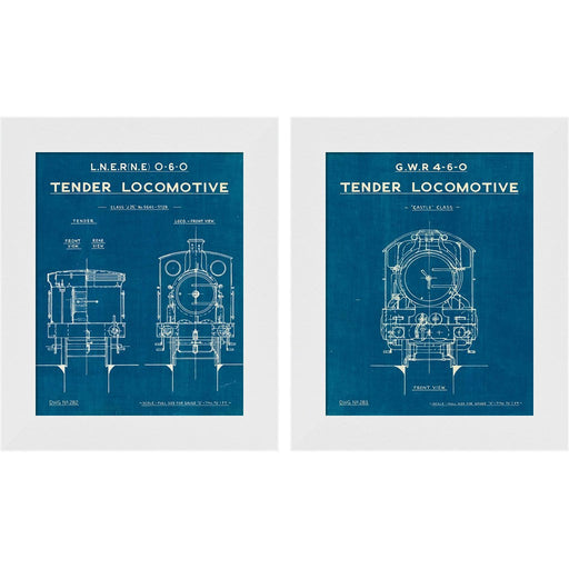 Locomotive Blueprint by Wild Apple Portfolio, 2 Piece White Framed Art Set