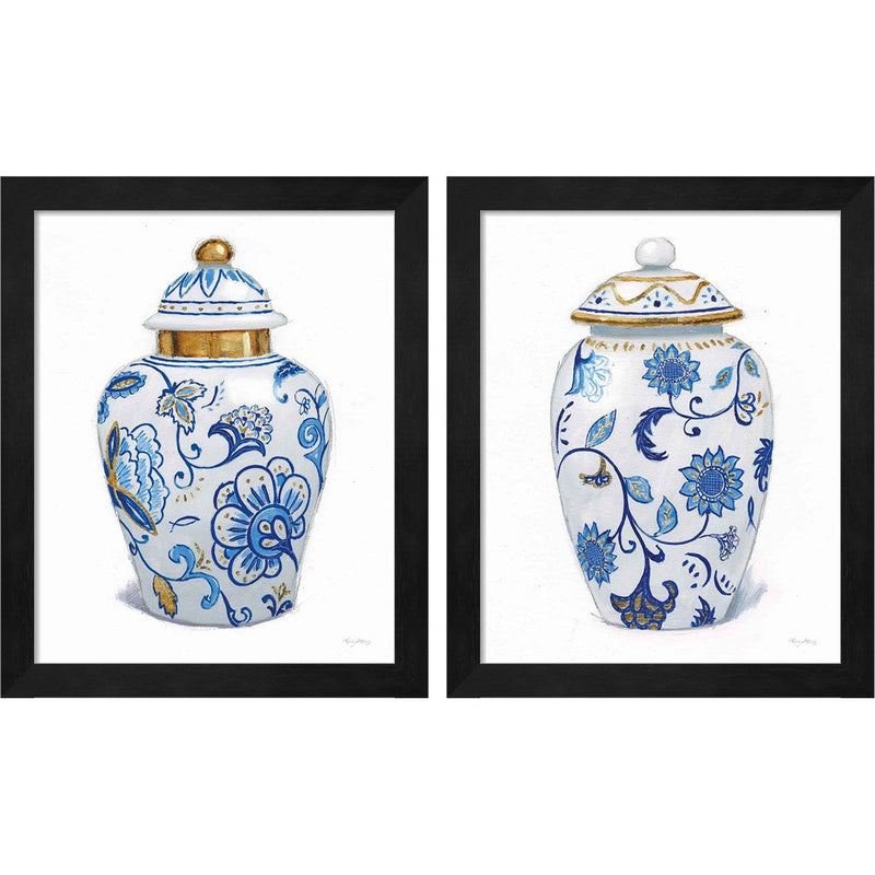 Flora Chinoiserie C by Emily Adams, 2 Piece Black Framed Art Set