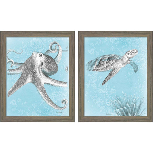 Coastal Sea Life v2 by Beth Grove, 2 Piece Rustic Gray Framed Art Set