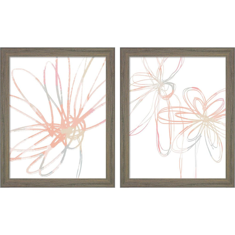 Neutral Inky Flower by Linda Woods, 2 Piece Rustic Gray Framed Art Set