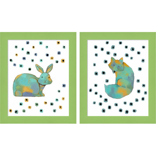Rabbit & Fox by Judi Bagnato, 2 Piece Green Framed Art Set