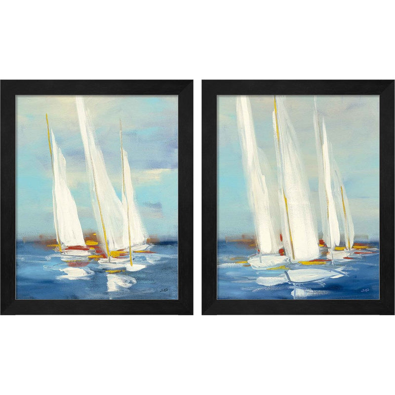 Summer Regatta Red Yellow by Julia Purinton, 2 Piece Black Framed Art Set