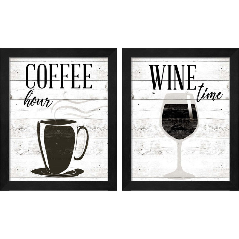 Coffee Hour & Wine Time by SD Graphics Studio, 2 Piece Black Framed Art Set