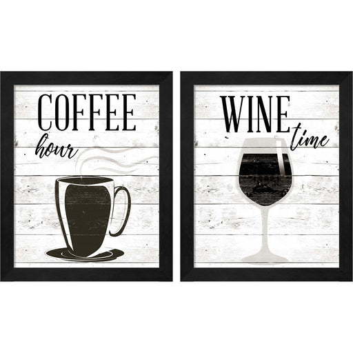 Coffee Hour & Wine Time by SD Graphics Studio, 2 Piece Black Framed Art Set