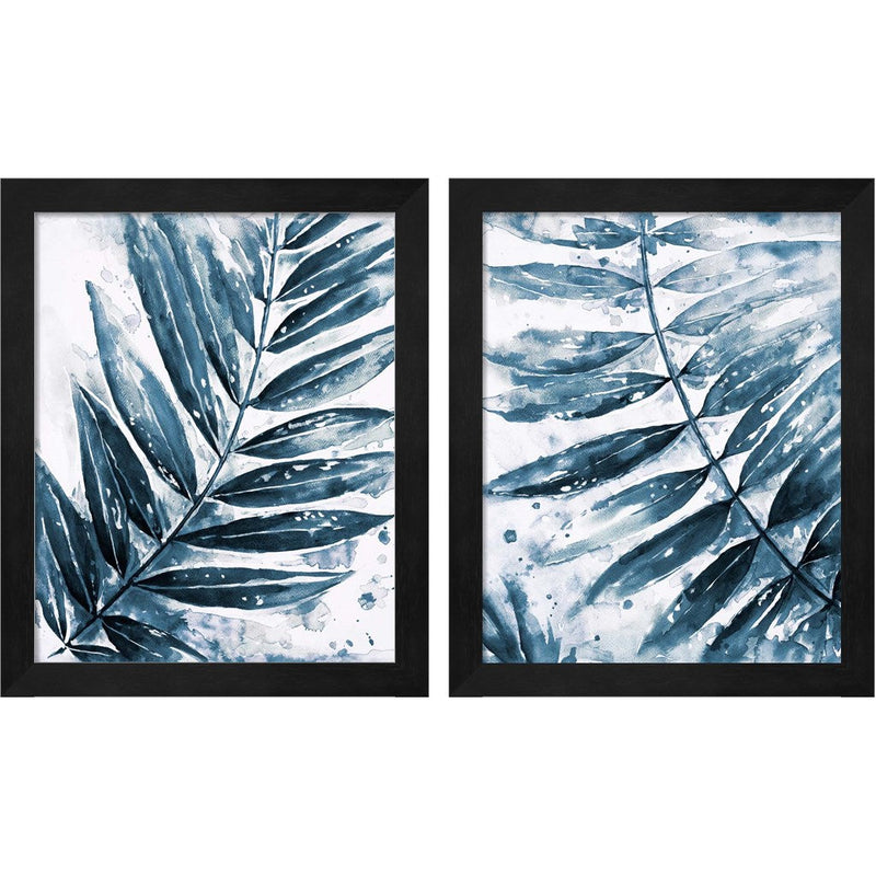 Blue Jungle Leaf by Patricia Pinto, 2 Piece Black Framed Art Set