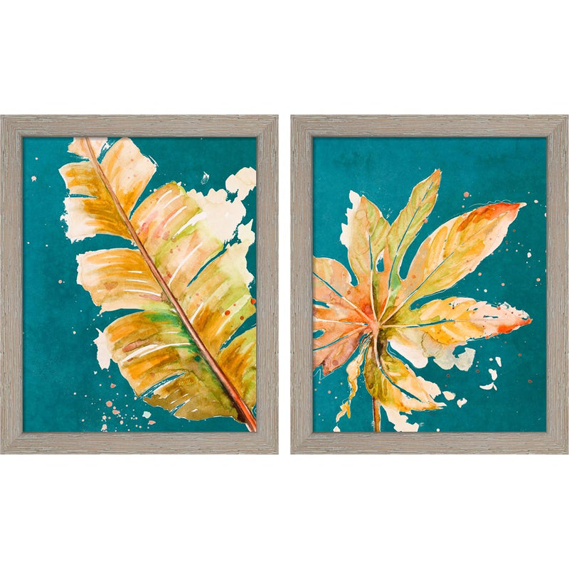 Palma Fresca & Nueva on Teal by Patricia Pinto, 2 Piece Rustic White Framed Art Set
