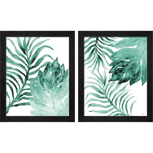 Teal Fern and Leaf by Elizabeth Medley, 2 Piece Black Framed Art Set