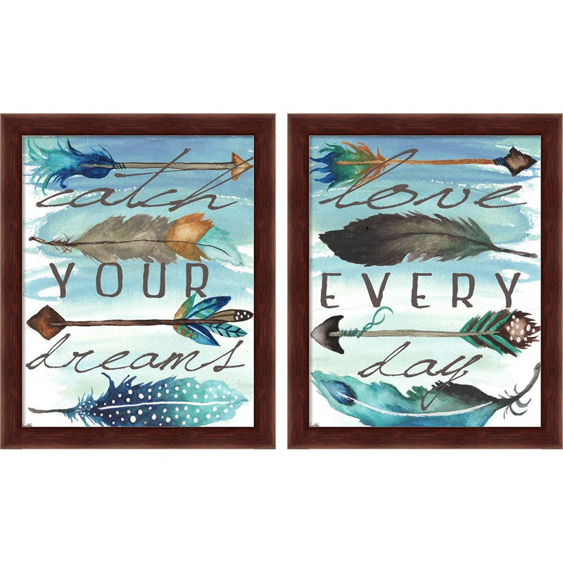 Catch Your Dreams & Love Every Day by Elizabeth Medley, 2 Piece Brown Framed Art Set