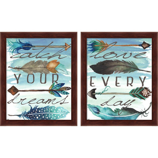 Catch Your Dreams & Love Every Day by Elizabeth Medley, 2 Piece Brown Framed Art Set