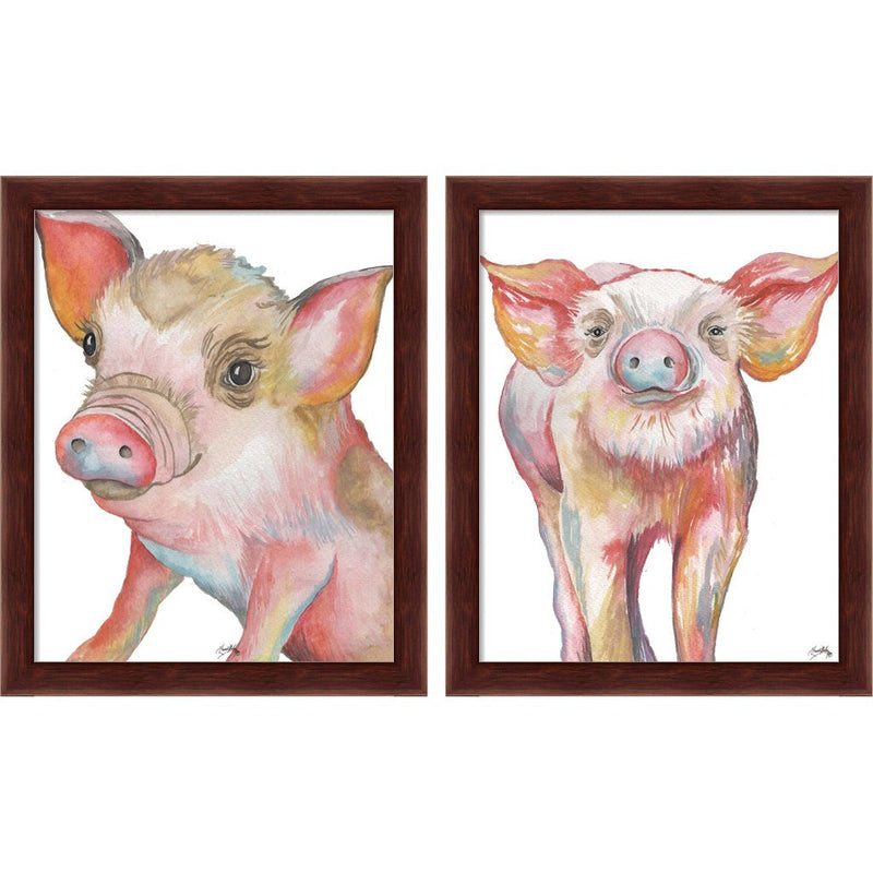 Pig by Elizabeth Medley, 2 Piece Brown Framed Art Set