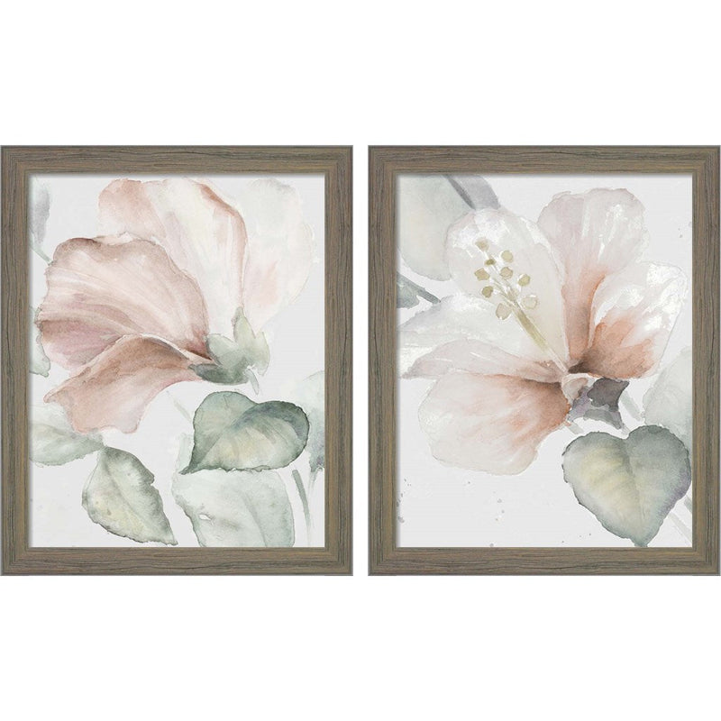 Neutral Hibiscus by Lanie Loreth, 2 Piece Rustic Gray Framed Art Set
