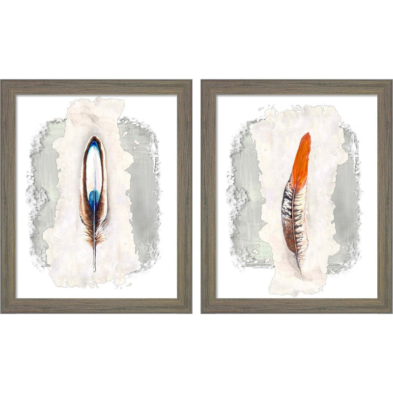Simple Feather by Diannart, 2 Piece Rustic Gray Framed Art Set