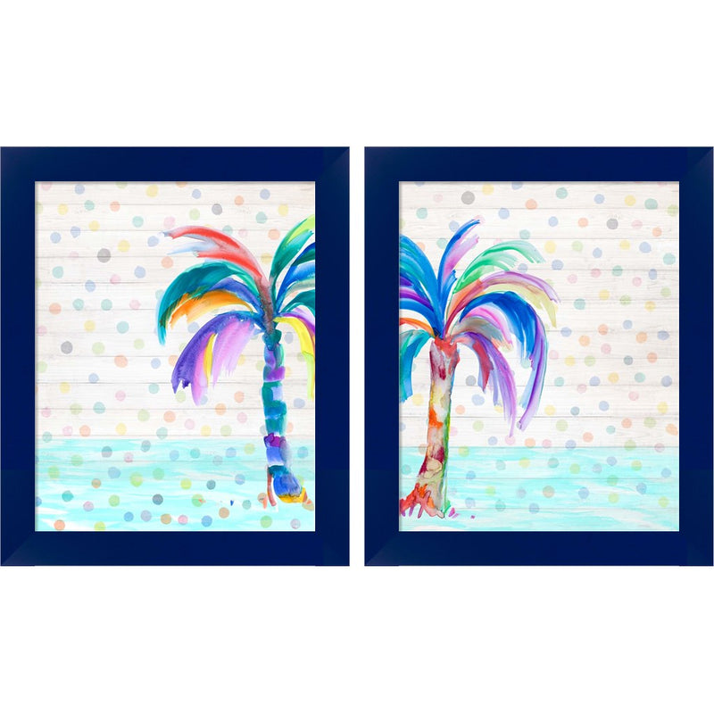 Funky Palm on Dots by Julie DeRice, 2 Piece Blue Framed Art Set