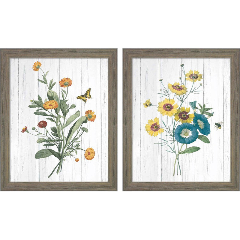 Botanical Bouquet on Wood by Wild Apple Portfolio, 2 Piece Rustic Gray Framed Art Set